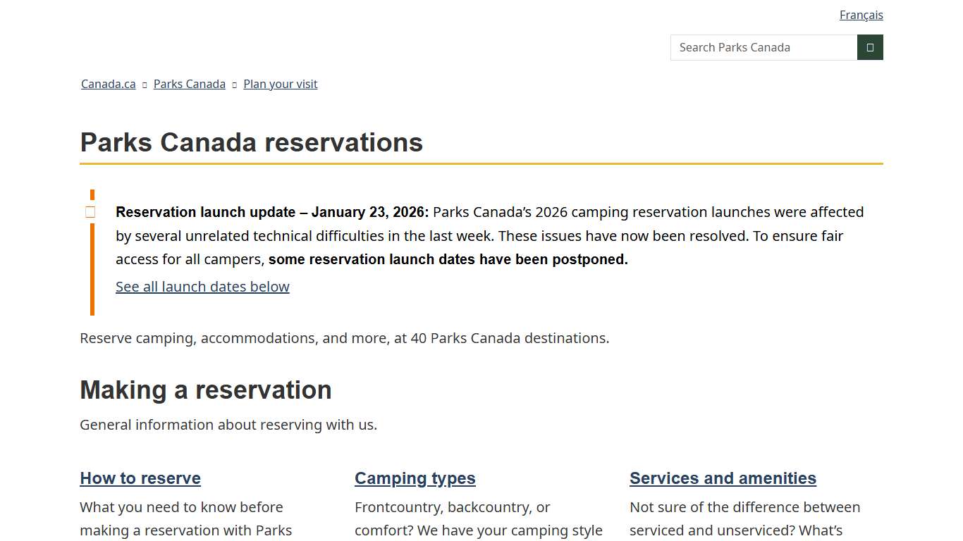 Parks Canada reservations - Plan your visit